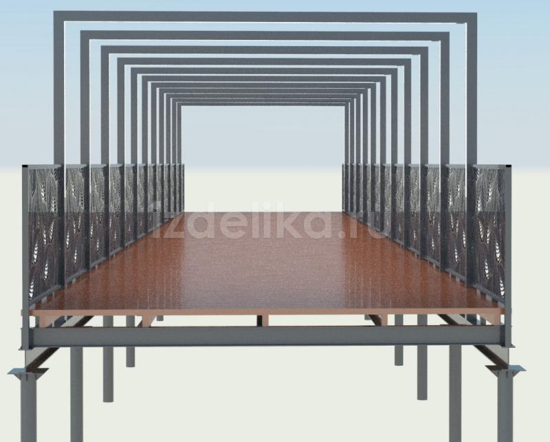 Прогулочный мост на винтовых сваях с перголой МСТ-0002